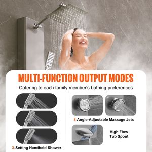 Sistema de Panel de Ducha de 5 Modos con Pantalla Digital y Cabezal de Ducha Tipo Lluvia |   8 chorros de masaje |   Boquilla para Bañera con 3 Configuraciones |   [Marca/Fabricante] - Product Image 3