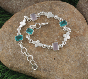SHREE JAIPUR <b>SILVER</b> Wholesale Gold Plated 925 Sterling <b>Silver</b> Luxury Multi Gemstone Station Link <b>Beaded</b> Bracelet Clover Flower - Product Image 4