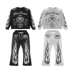 Ensemble de jogging unisexe personnalisé, sweat-shirt oversize à col rond délavé à l'acide, imprimé DTG, style streetwear urbain tendance - Product Image 3