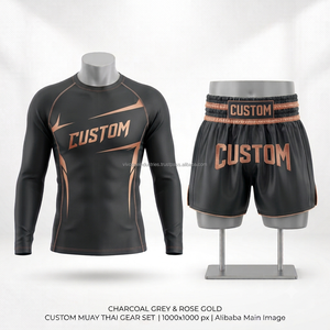 Conjunto de Boxeo de 2 Piezas con Logotipo Personalizado, Rashguard de Compresión Elástica de Lujo, Pantalones Cortos de Poliéster Bordados, Conjuntos al por Mayor de Alta Calidad - Product Image 3