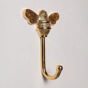 Nordic Gold Brass Bumble Bee <b>Wall</b> <b>Hook</b> Decorative Insect Animal Single Coat Hanger Luxury Towel <b>Key</b> Holder Hardware Bracket - Product Image 1