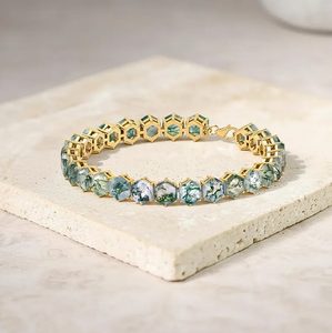 Pulsera de tenis clásica de ágata musgosa verde con oro, pulsera de ágata musgosa verde, pulsera de eslabones con gemas, joyería fina para mujer - Product Image 5