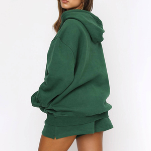 Conjunto de sudadera con capucha verde liso para mujer, informal, de algodón tejido, felpa francesa, para verano, conjuntos de sudaderas con capucha y sudaderas para hombre - Product Image 4