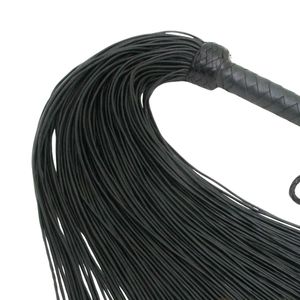 Black Leather Flogger Whip With Braided Handle And Multiple Strands - Product Image 5