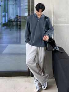 Polo à manches longues bleu polyvalent décontracté pour homme, printemps - Product Image 4