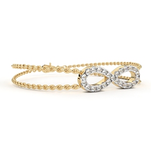 Bracelet double chaîne infini serti de diamants – Diamant de laboratoire CVD pavé en forme de huit, or jaune massif 10K 14K 18K, double rangée - Product Image 2