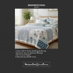 Cotton 400 TC Dohar Bedding Bohemian Quilted <b>Bedspread</b> for Hotel or Home Soft and Lightweight <b>Single</b> Size 60x90 Inch - Product Image 3