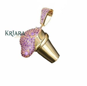 Pendentif crème glacée en argent 925 et or 18 carats avec améthyste, breloque de luxe à thème, unisexe, pour usage quotidien - Product Image 1