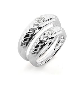 925 Sterling <b>Silver</b> Engraved Couple <b>Rings</b> with <b>Cubic</b> <b>Zirconia</b> Eternity Band Design Christian Style - Product Image 1