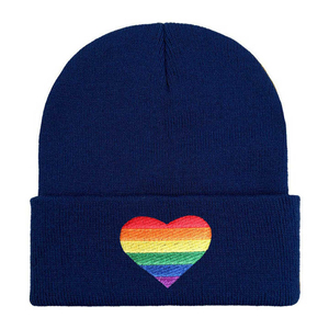 Unisex White Beanie Hat With Rainbow Heart Embroidery Casual <b>Winter</b> <b>Cap</b> For Adults - Product Image 4