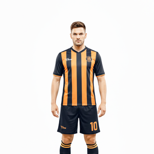 Uniforme de Fútbol Transpirable Naranja con Negro, con Servicios OEM, Uniforme de Fútbol de Venta Caliente, 100% Poliéster con Spandex, Personalizado - Product Image 6
