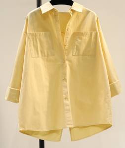 Blusa Casual de Manga Larga para Mujer, de Poliéster/Algodón, Transpirable, Tejida, Estilo Veraniego, Simple, Vintage, Lisa, con Botones al Frente - Product Image 6