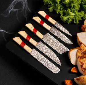 Ensemble de 5 couteaux de chef japonais en acier Damas, manche en os, forgés à la main, pour droitiers, longueur de lame 8-9,9 pouces - Product Image 6