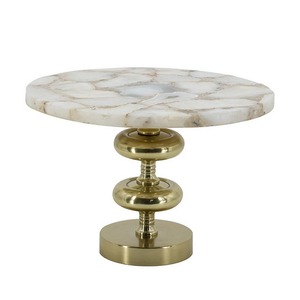 Round <b>Marble</b> <b>Cake</b> <b>Stand</b> with Brass Base Gold Finish Elegant Design Single Piece - Product Image 3