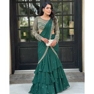 Ropa de fiesta de diseñador Saree con trabajo de bordado de secuencia para vestirse profesionalmente - Product Image 5