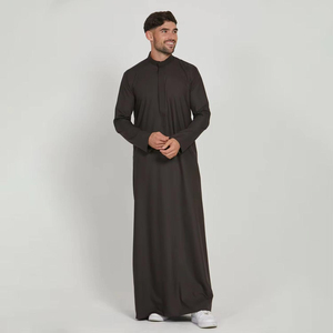 Casual Muslim Pakistan <b>Men's</b> Jubba Anti-Static Polyester Fabric Embroidery V Neck Long Sleeve Loose Fit Jubba Kurta <b>Thobe</b> - Product Image 4