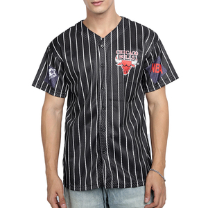 Maillot de baseball noir à rayures fines pour homme, manches courtes, 6 boutons sur le devant, respirant, personnalisable par sublimation, pour équipes sportives - Product Image 1