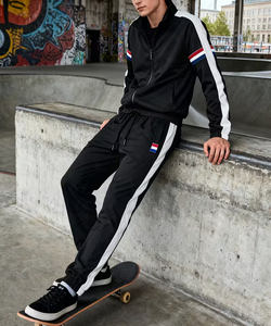 Conjunto Deportivo Unisex con Bloques de Color, Chaqueta con Cierre y Cuello Alto, Pantalones con Franjas Laterales, Forro de Malla Transpirable, Casual para Primavera y Otoño - Product Image 3