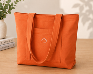 Sac fourre-tout en toile orange avec broderie nuage, design minimaliste, fermeture personnalisée, idéal pour les voyages et le shopping, toutes saisons - Product Image 1