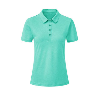 Polo pour femme, couleur unie, manches courtes, vêtement décontracté, respirant, tissé, 100% polyester, vert menthe - Product Image 2