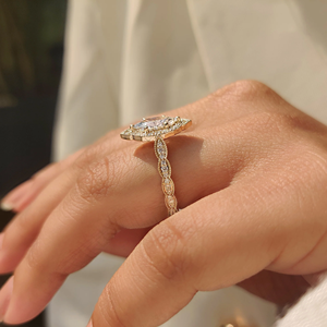 แหวนหมั้นเพชรทรงมาร์คีส์แบบวินเทจจากดัตช์ เพชรเลี้ยงในห้องปฏิบัติการ ทองคำสไตล์โบราณ ขายส่ง ราคาโรงงาน รับสั่งทำเครื่องประดับ - Product Image 2