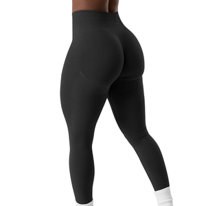 Leggings de yoga de cintura alta sin costuras para mujer, con efecto fruncido en glúteos, control de abdomen, elásticos, para gimnasio y entrenamiento, pantalones moldeadores, ropa deportiva, color negro, ajuste ceñido. - Product Image 2