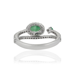 Classic 925 Sterling <b>Silver</b> Natural Oval & Round Cut Natural <b>Emerald</b> Gemstone Stackable <b>Ring</b> For Women's Everyday Wear - Product Image 6