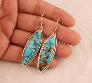 Wholesale Marquise Blue Copper Turquoise <b>Earrings</b> 925 Sterling <b>Silver</b> Blue Mohave Turquoise <b>Drop</b> <b>Earrings</b> B2B Jewelry Supplier - Product Image 2
