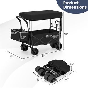 Carrello Pieghevole Nero con Manico Regolabile, Ruote Antiforatura, Freni e Tasche Laterali Rimovibili per Campeggio e Attività all'Aperto - Product Image 6