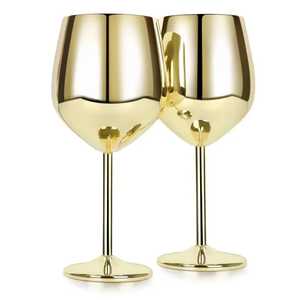 Lot de 2 verres à vin en acier inoxydable doré brillant – Gobelets métalliques haut de gamme incassables – Flûtes à champagne pour fêtes – Articles de bar – Cadeau - Product Image 6