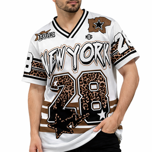 Maillot de football américain surdimensionné personnalisé pour homme, style streetwear, avec numéro graphique et imprimé motif léopard, service OEM personnalisé - Product Image 1