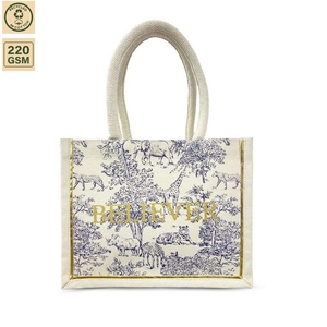 Custom Floral Laminated Cotton Canvas Beach Tote <b>Bags</b> 27.5x21.5x14.5cm Screen Printed Custom Logo Wholesale OEM ODM Manufacturer - Product Image 1