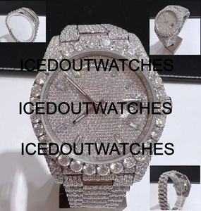 Reloj de Oro Blanco con Diamantes Redondos VVS1 Moissanite, Reloj de Lujo para Hombre con Diamantes Incrustados en Acero Inoxidable, Pasa el Test de Diamantes - Reloj para Él - Product Image 4