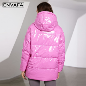 Chaqueta Acolchada con Capucha para Mujer, de PU, Gruesa, Cálida, con Cierre, Informal, de Corte Regular, Suave, Resistente al Viento, Cómoda, Abrigo Exterior Sólido - Product Image 2