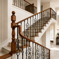 Rampe d'escalier en bois de luxe, balustrade en fer forgé, balustre décoratif à volutes, design de rampe d'escalier intérieure, décoration intérieure haut de gamme