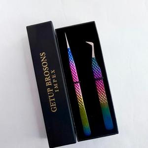 Pince à épiler pour cils Getup Brosons Impex, revêtement arc-en-ciel, acier inoxydable, pointe de précision, ensemble en boîte - Product Image 5