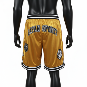 Premium <b>Mens</b> Basketball <b>Shorts</b> 200 GSM Polyester Satin Fabric Gold Sports <b>Shorts</b> Embroidered <b>Patch</b> Logo Basketball <b>men's</b> <b>shorts</b> - Product Image 6