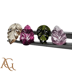 Tourmaline rose naturelle sculptée en intaglio, motif fleur et feuille, pierre précieuse en vrac, fabriquée par un fabricant, vente en gros pour la fabrication de bijoux, calibrée - Product Image 3