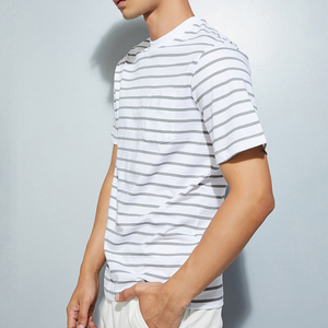Camiseta de Hombre Casual de Corte Regular, Manga Corta, Cuello Redondo, Diseño a Rayas Teñidas con Hilo, Tejido de Punto - Product Image 5