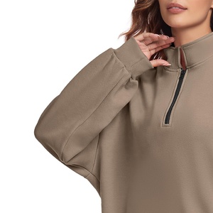 Automne femmes léger demi-fermeture éclair coton pull culture sweat col haut à manches longues respirant vêtement teint Logo personnalisé - Product Image 3