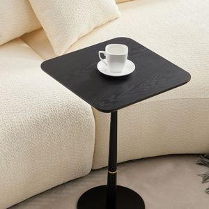 Black MDF Square Coffee <b>Table</b> with Metal Feet 15.74\"<b>D</b> X 23.77\"H for Living Space Lounge Area or Computer Desk - Product Image 4