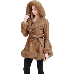 Abrigo Largo de Cuero Genuino con Forro de Piel para Mujer, Elegante, de Lujo, para Invierno, con Cinturón, Proveedor de Ropa al por Mayor Personalizada - Product Image 4