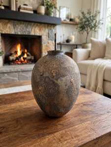 Rustic Farmhouse Terracotta Handmade Oval <b>Decorative</b> Flower Vessel Matte Textured Living Room Home Decor - Product Image 1