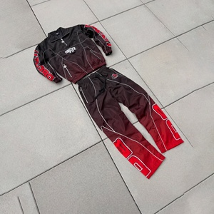 Premium Quality Gradient Tracksuit Set Black <b>Red</b> Gradient Nylon Quarter Zip <b>Windbreaker</b> Jacket - Product Image 1