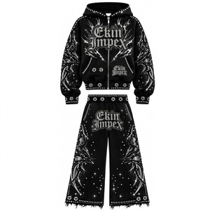 Custom Rhinestone Hoodie Set Men Gothic Letter Diamond Studded Zip Up Jacket and Wide Leg Sweatpants Y2K Streetwear <b>Tracksuit</b> - Product Image 1