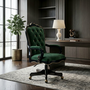 Chaise de <span class=keywords><strong>bureau</strong></span> de direction néo-classique à dossier haut en bois massif, chaise de <span class=keywords><strong>bureau</strong></span> pivotante en <span class=keywords><strong>cuir</strong></span> sur mesure, certification d'ingénierie FF&E - Product Image 5
