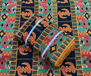 Tissu africain brodé en coton tissé, motif géométrique coloré, pour la décoration intérieure, les vêtements et les robes. - Product Image 1