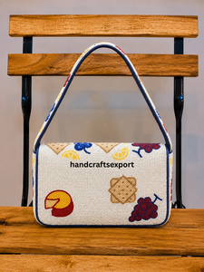 Sac à bandoulière perlé avec motif raisins de la vigne, sac à main coloré fait main / fermeture à rabat magnétique / personnalisation du logo disponible - Product Image 2