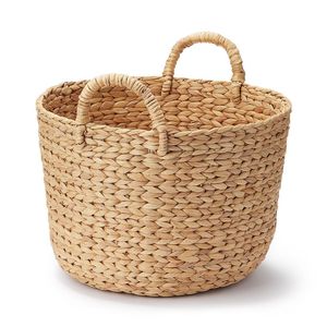Panier en jacinthe d'eau tressé de qualité supérieure, fait main, naturel, avec bord robuste, pour rangement et décoration intérieure - Product Image 1