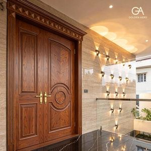 Puerta Doble de Madera Sólida de Lujo GA-49S con Diseño de Panel Geométrico para Villas de Lujo, Artesanía de Precisión - Product Image 1